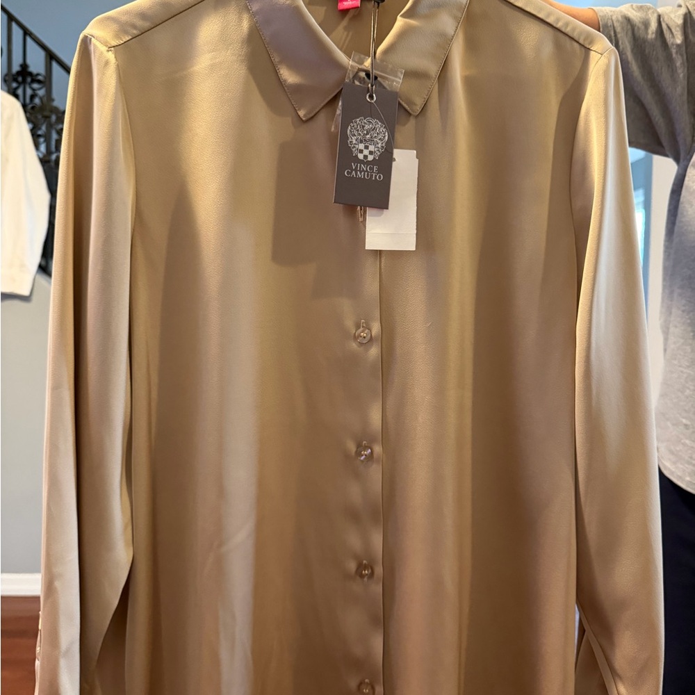Vince Camuto Champagne Satin Button-Down Shirt